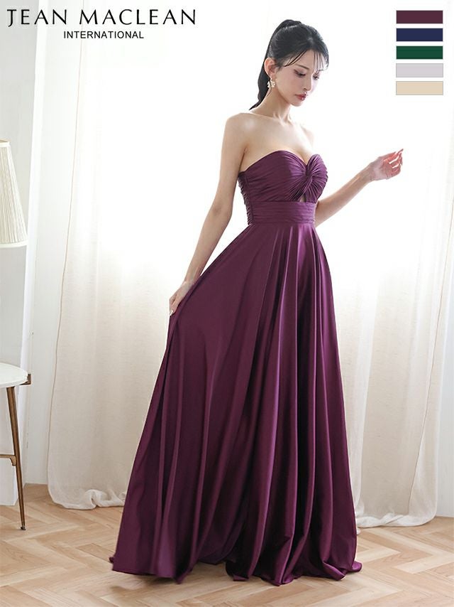 キャバドレス JEANMACLEAN ジャンマクレーン ベアトップ サテン バストツイスト ウエストカット ハイウエスト切り替え ワンカラー Aラインロングドレス