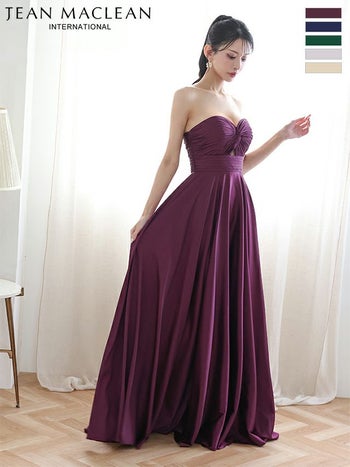 キャバドレス JEANMACLEAN ジャンマクレーン ベアトップ サテン バストツイスト ウエストカット ハイウエスト切り替え ワンカラー Aラインロングドレス