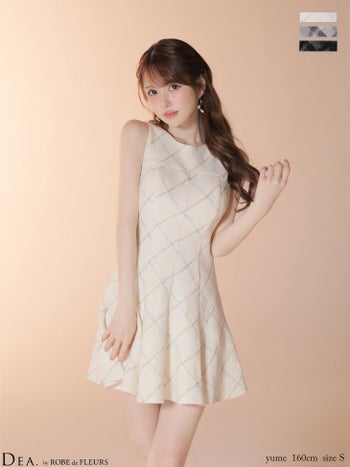 キャバドレス DEA.by ROBE de FLEURS ディア ハイネック ノースリーブ ツイード チェック柄 フレアミニドレス