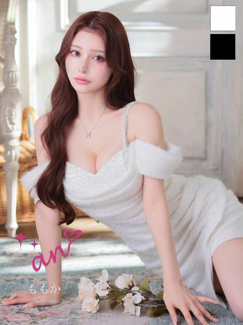 キャバドレス an 2way キャミソール 肩あき シャギー ギャザー スパンコール アシンメトリー タイトミニドレス