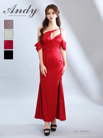 キャバドレス Andy バストカット クロスデザイン タック ワンショルダー スリット タイトロングドレス