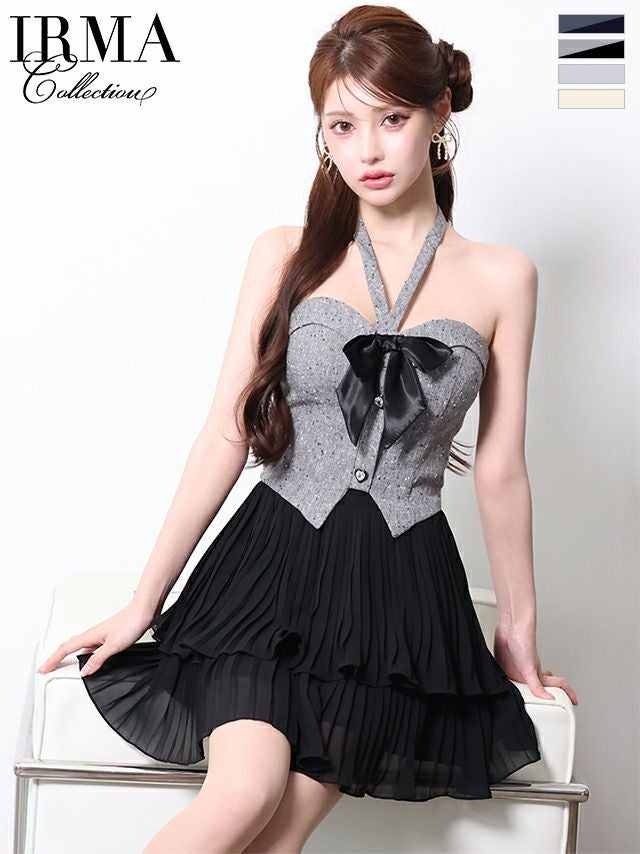 IRMA/イルマ】ホルターネック リボンブローチ ブラックレース ニット