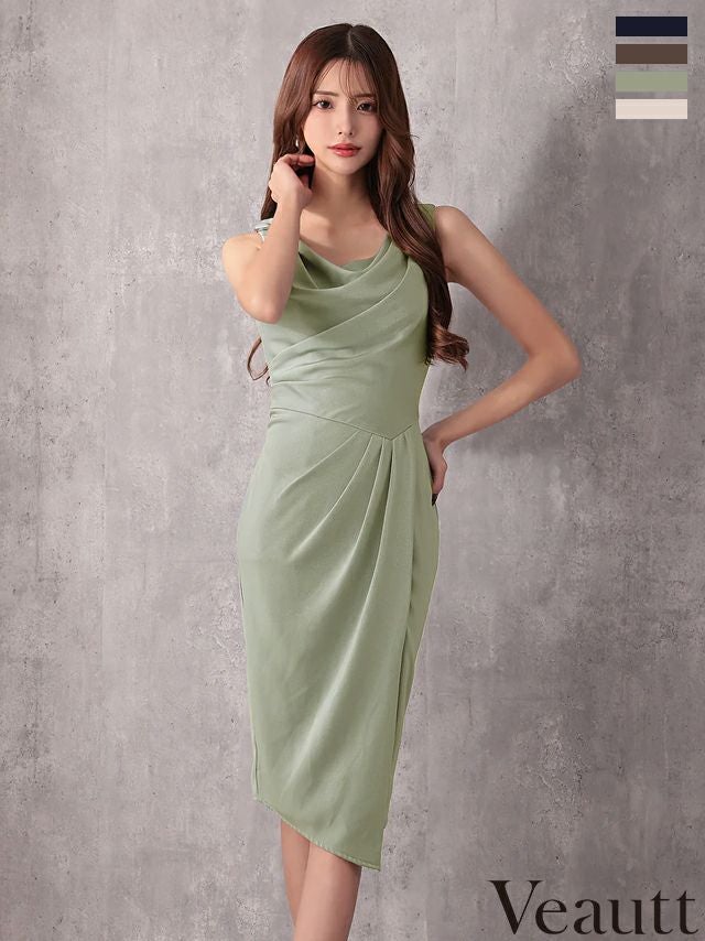 キャバドレス Veautt ヴュート ラップデザイン スリット タック ワンカラー ノースリーブ メタルパーツ ドレープ 膝丈ドレス
