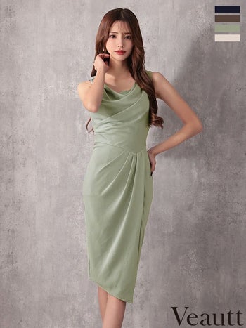 キャバドレス Veautt ヴュート ラップデザイン スリット タック ワンカラー ノースリーブ メタルパーツ ドレープ 膝丈ドレス
