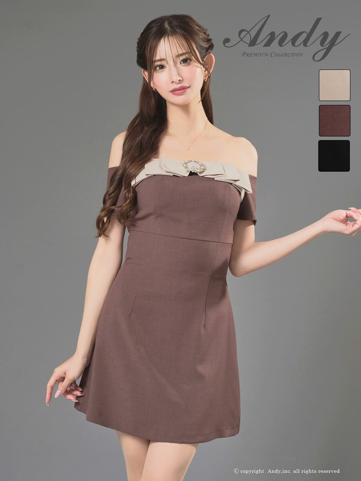 Andy/アンディ】オフショルダー ジップデザイン 袖あり アシメスカート