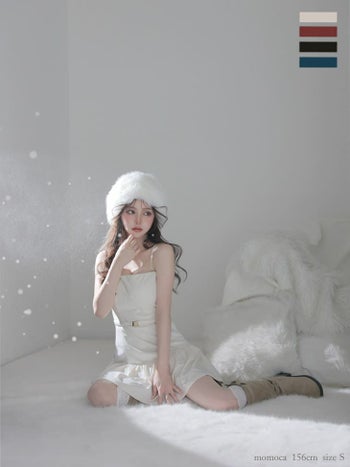 キャバドレス Glossy ROBE de FLEURS グロッシー ローブドフルール 2way バルーン バックル ベロア ベアトップ キャミソール フレアミニドレス