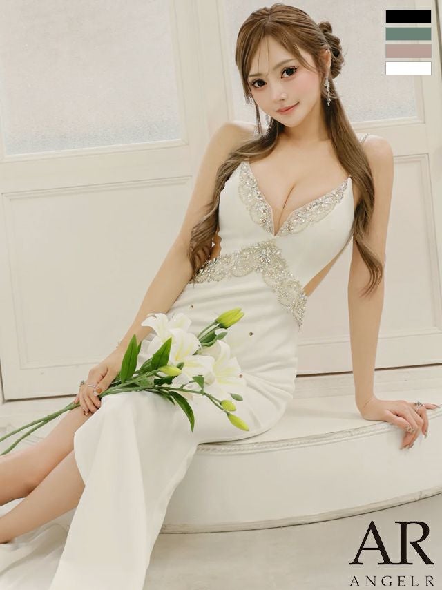 キャバドレス Angel R エンジェルアール キャミソール オープンバスト フロントビジュー くびれ透け スリット タイトロングドレス