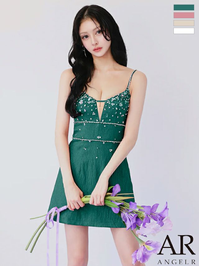 キャバドレス Angel R エンジェルアール フロントビジュー キャミソール Vカット フレアミニドレス