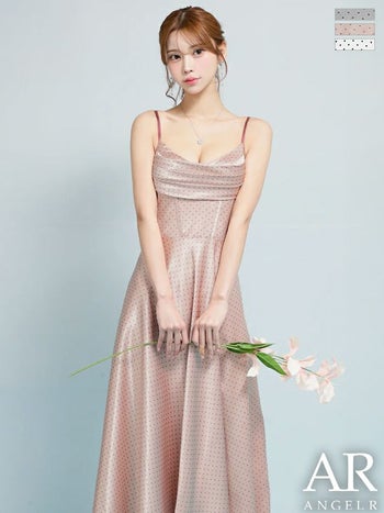 キャバドレス Angel R エンジェルアール ドット柄 キャミソール バストシャーリング Aラインロングドレス