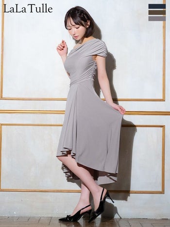 キャバドレス Veautt ヴュート ワンショルダー エレガント アシンメトリー ドレープ Aラインロングドレス