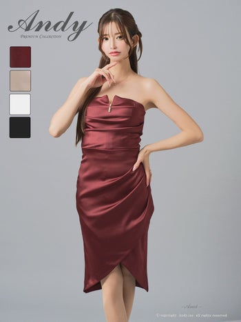 キャバドレス Andy アンディ ジップデザイン ワンカラー サテン ベア タイトミニドレス