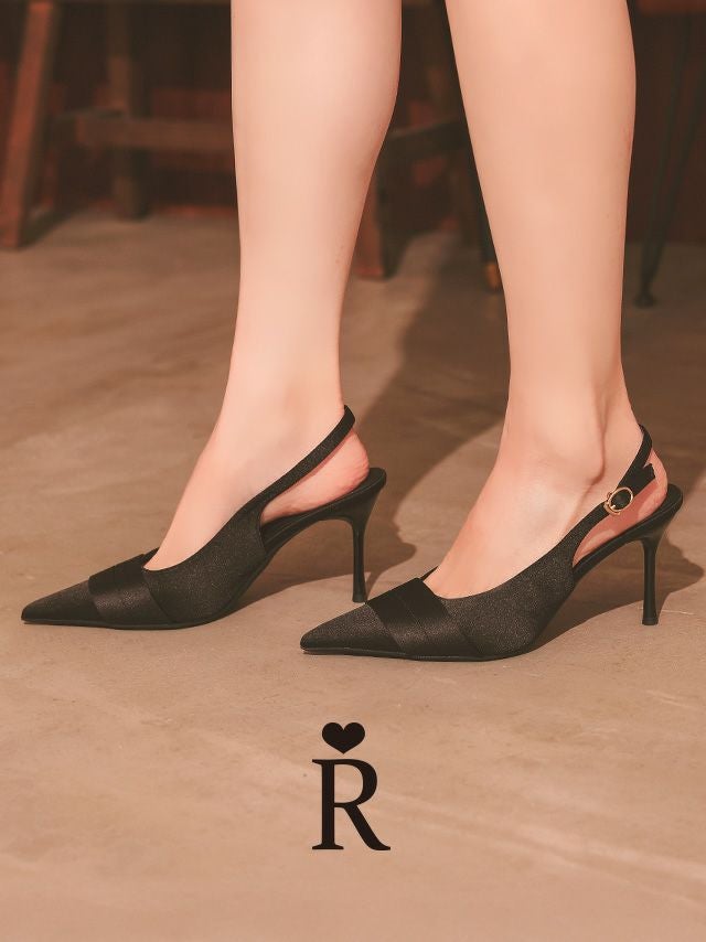 キャバヒール ポインテッドトゥ スリングバック サテン パンプス