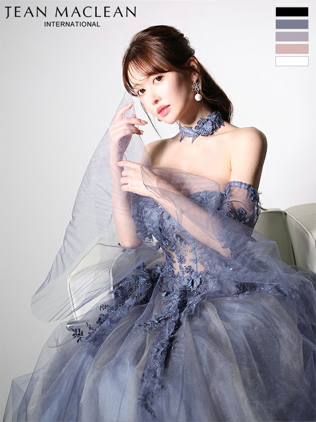 キャバドレス JEANMACLEAN ジャンマクレーン ベアトップ 袖付き 長袖 チョーカー フレアスリーブ バックスピンドル Aラインロングドレス