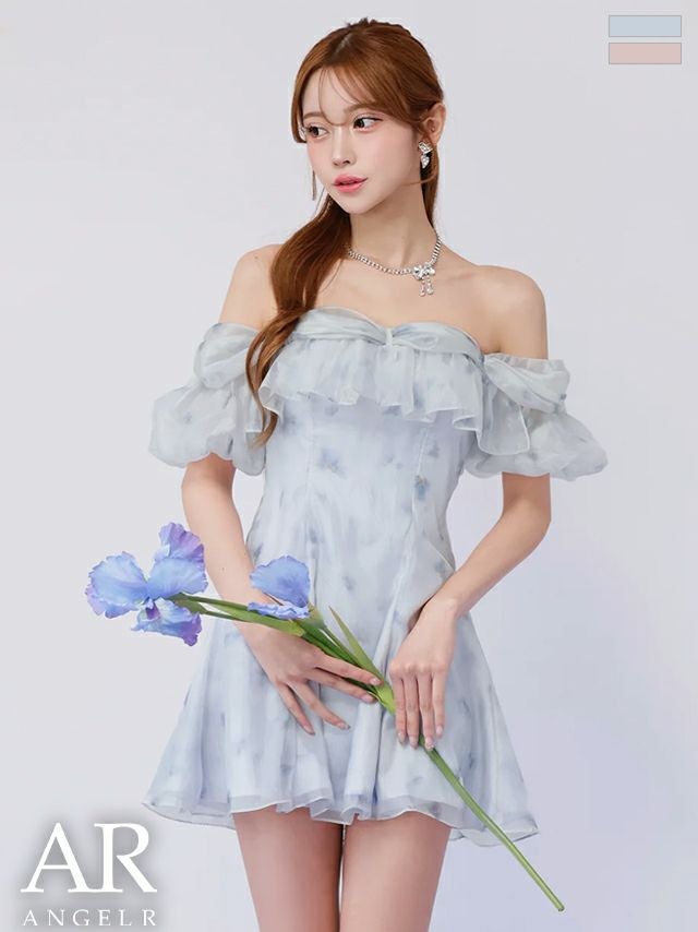キャバドレス Angel R エンジェルアール オフショルダー 肩あき フリル 花柄 2way フレアミニドレス