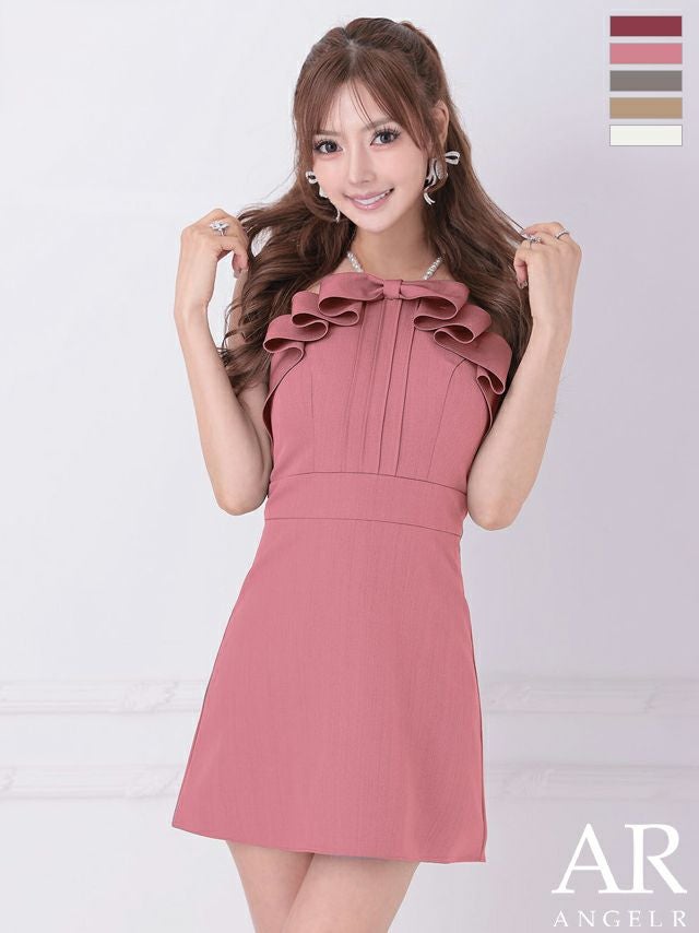 キャバドレス Angel R エンジェルアール キャミソール フリルリボン ガーリー パールショルダー フレアミニドレス