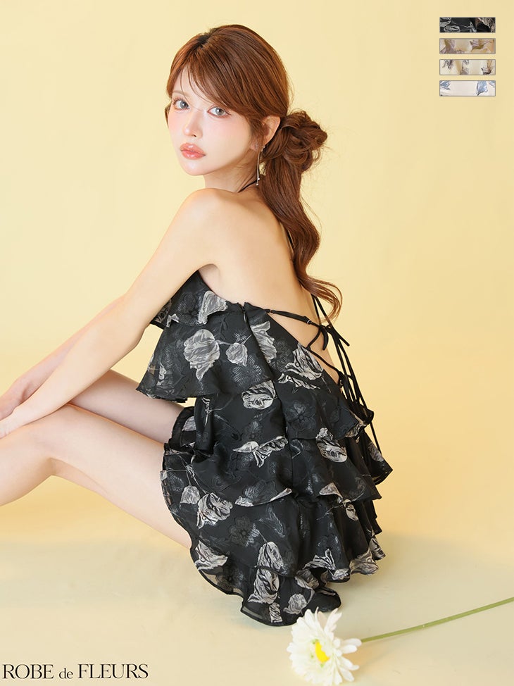 ROBEdeFLEURS/ローブドフルール】ホルターネック フラワージャガード