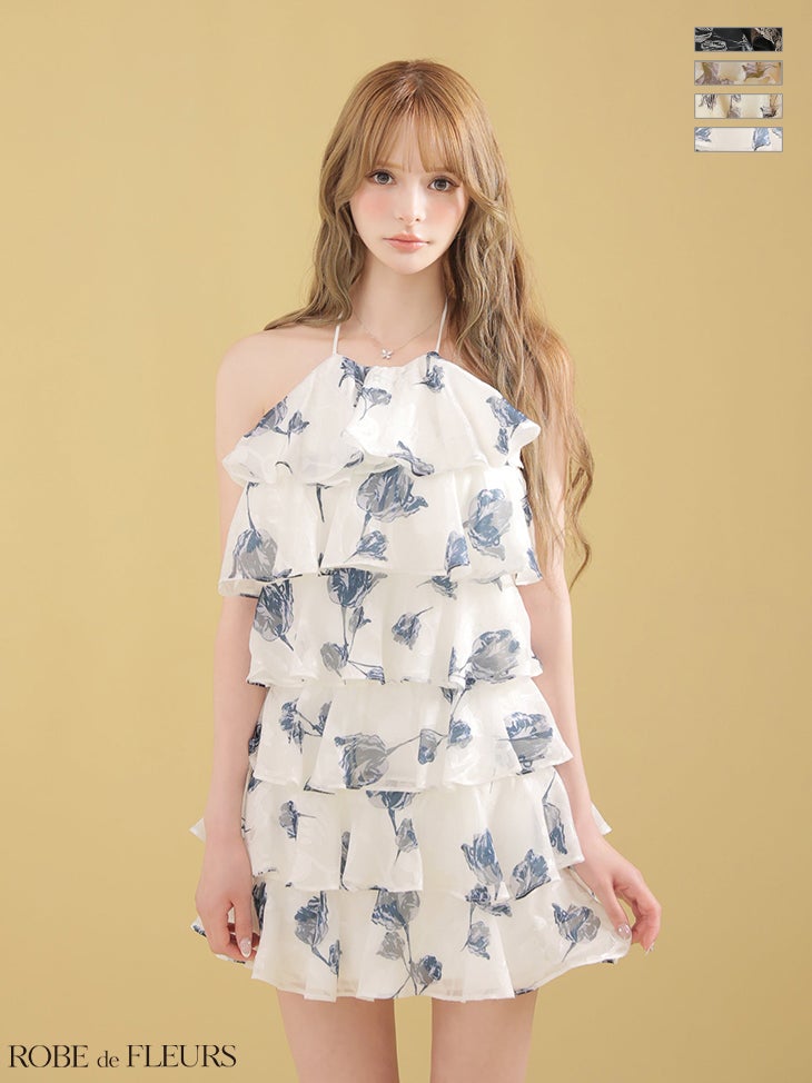ROBEdeFLEURS/ローブドフルール】ホルターネック フラワージャガード