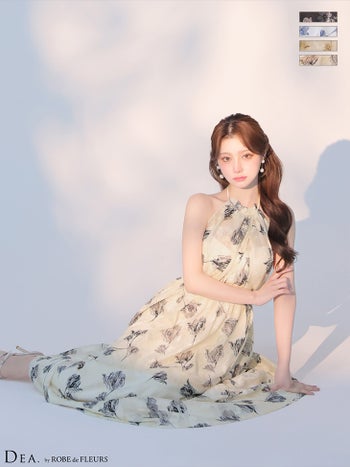 キャバドレス DEA. ROBE de FLEURS ディア ローブドフルール ホルターネック シフォン フラワージャガード シフォン バックオープン サテン 花柄 Aラインロングドレス