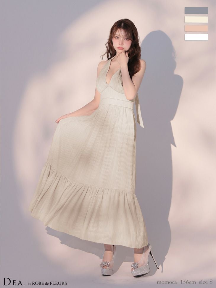 キャバドレス DEA. ROBE de FLEURS ディア ローブドフルール ネックリボン Vネック ホルターネック プリーツ シフォン フレアロングドレス