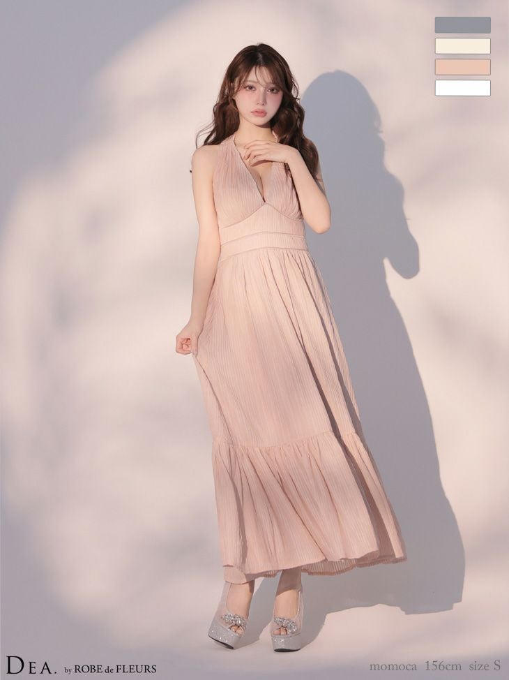 キャバドレス DEA. ROBE de FLEURS ディア ローブドフルール ネックリボン Vネック ホルターネック プリーツ シフォン フレアロングドレス