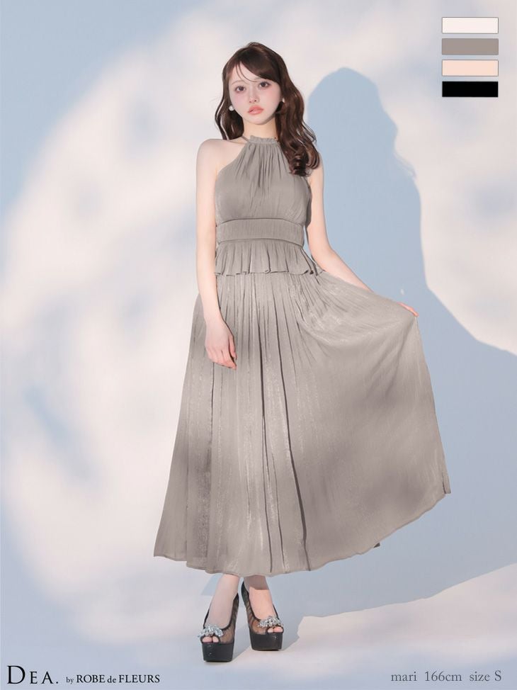 キャバドレス DEA. ROBE de FLEURS ディア ローブドフルール セットアップ エレガント ホルターネック ラメ シフォン プリーツ フレアロングドレス