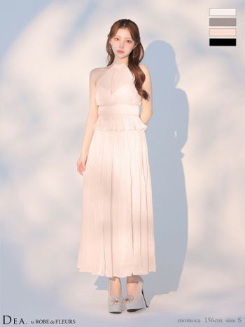 キャバドレス DEA. ROBE de FLEURS ディア ローブドフルール シフォン プリーツ ホルターネック ラメ セットアップ エレガント フレアロングドレス