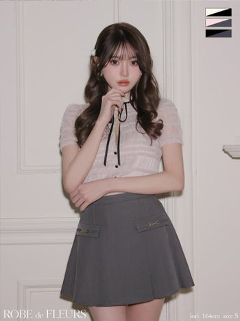 キャバドレス ROBEdeFLEURS ローブドフルール フリル リボン 半袖 セットアップ プリーツスカート ドット柄 バイカラー バストカット フレアミニドレス