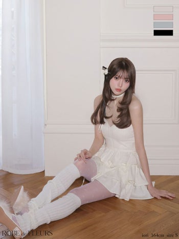 キャバドレス ROBEdeFLEURS ローブドフルール チュール フリルワンショルダー ラインストーン セットアップ ティアード リボン フレアミニドレス