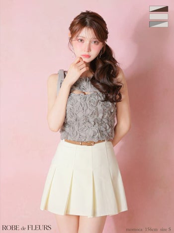 キャバドレス ROBEdeFLEURS ローブドフルール バストカット フラワーレース ウエストベルト セットアップ プリーツスカート ノースリーブ ショルダーリボン フレアミニドレス