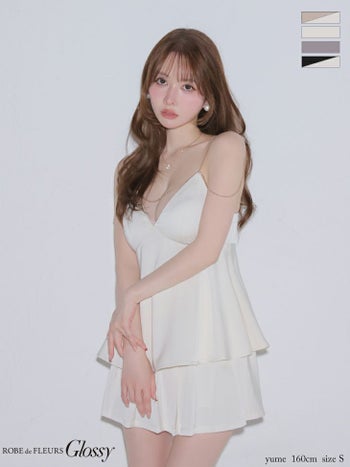 キャバドレス Glossy ROBE de FLEURS グロッシー ローブドフルール サテン セットアップ キャミソール チェーン セクシー フレアミニドレス