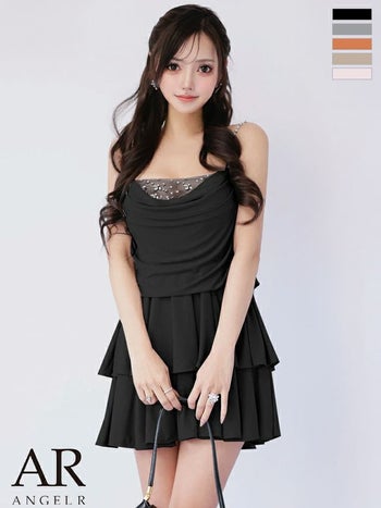 キャバドレス Angel R エンジェルアール フリル ティアード キャミソール フロントドレープ バストビジュー フレアミニドレス