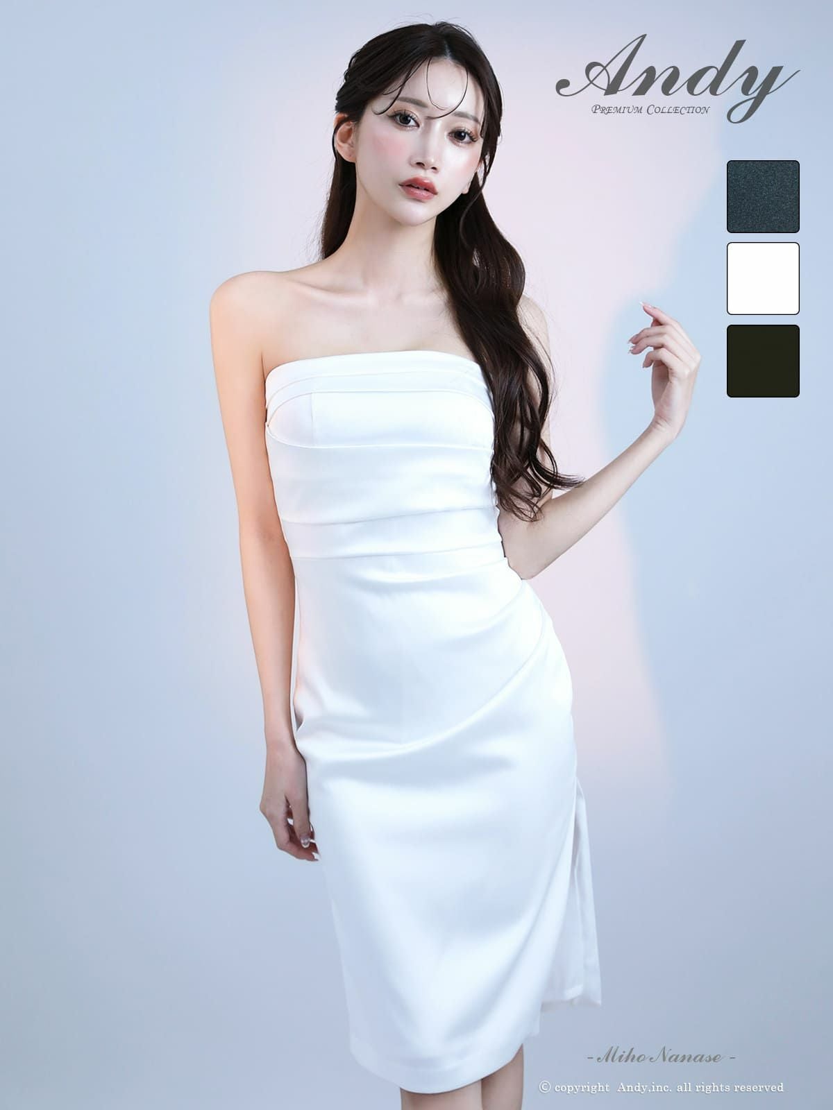 タック ベアトップ ワンカラー スリット タイト 膝丈ドレスキャバドレス Andy 