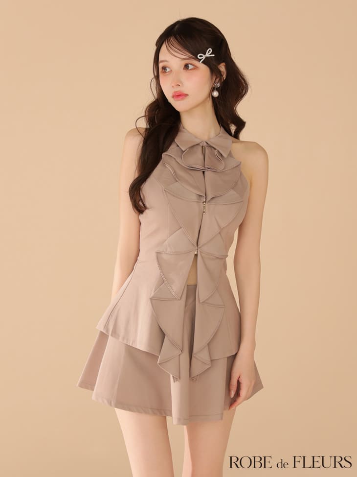 ROBEdeFLEURS/ローブドフルール】ホルターネック ジップデザイン
