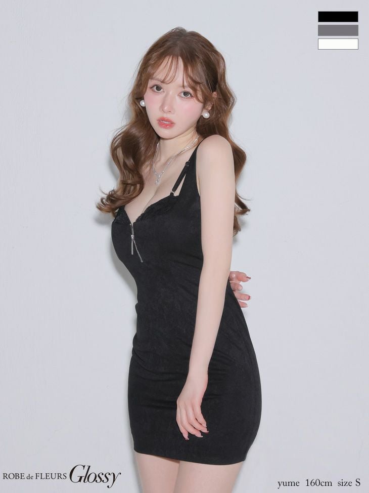 キャバドレス Glossy ROBE de FLEURS グロッシー ローブドフルール ノースリーブ ジップデザイン バックレース セクシー レース タイトミニドレス