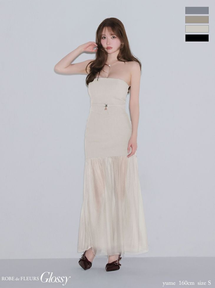 キャバドレス Glossy ROBE de FLEURS グロッシー ローブドフルール チュール ベア シアー セットアップ 2way キャミソール Aラインロングドレス