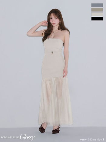 キャバドレス Glossy ROBE de FLEURS グロッシー ローブドフルール チュール ベア シアー セットアップ 2way キャミソール Aラインロングドレス