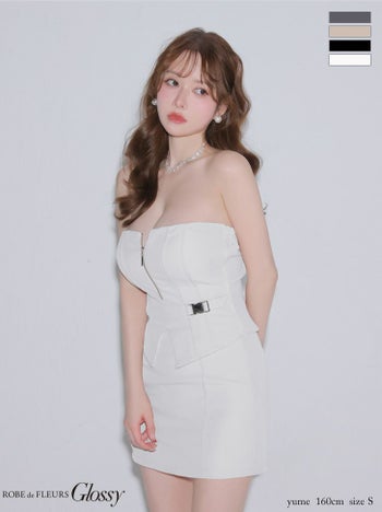 キャバドレス Glossy ROBE de FLEURS グロッシー ローブドフルール ジップデザイン ベア 2way セットアップ キャミソール サイドベルト セクシー タイトミニドレス