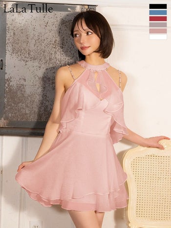 キャバドレス Angel R エンジェルアール ビジュー キャミソール 2way ラメ ホルターネック フレアミニドレス