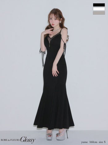 キャバドレス Glossy ROBE de FLEURS グロッシー ローブドフルール シアーチュール 2way ジップデザイン キャミソール リボン マーメイドロングドレス