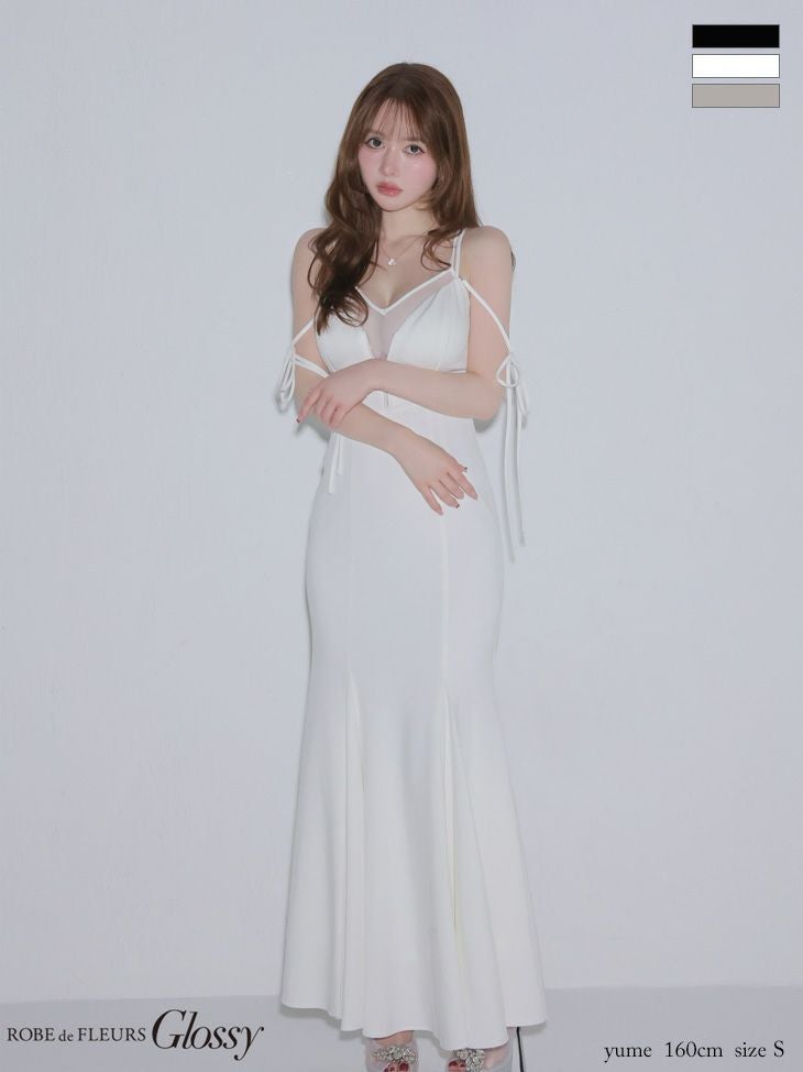 キャバドレス Glossy ROBE de FLEURS グロッシー ローブドフルール キャミソール リボン シアーチュール 2way ジップデザイン マーメイドロングドレス