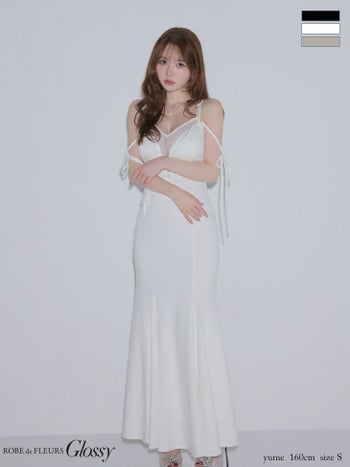 キャバドレス Glossy ROBE de FLEURS グロッシー ローブドフルール キャミソール リボン シアーチュール 2way ジップデザイン マーメイドロングドレス