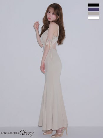 キャバドレス Glossy ROBE de FLEURS グロッシー ローブドフルール ジップデザイン シアーチュール キャミソール リボン 2way マーメイドロングドレス
