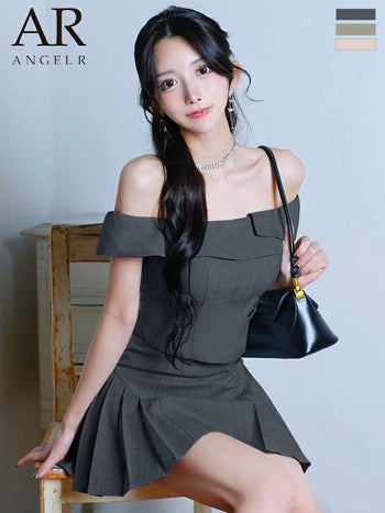 キャバドレス Angel R エンジェルアール 2way オフショルダー 肩開き セットアップ プリーツスカート レイヤード フレアミニドレス