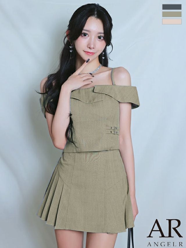 キャバドレス Angel R エンジェルアール セットアップ プリーツスカート 2way オフショルダー 肩開き レイヤード フレアミニドレス