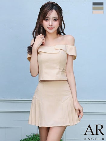 キャバドレス Angel R エンジェルアール セットアップ 肩開き レイヤード プリーツスカート 2way オフショルダー フレアミニドレス