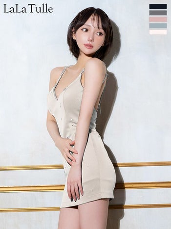 キャバドレス Glossy ROBE de FLEURS グロッシー ローブドフルール オープンバスト セクシー キャミソール ビジューホルター タイトミニドレス