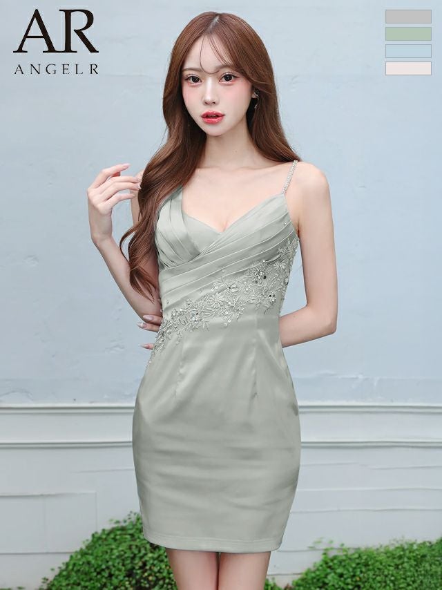 キャバドレス Angel R エンジェルアール バストタック フラワーレース ビジュー キャミソール ノースリーブ アシンメトリーデザイン タイトミニドレス