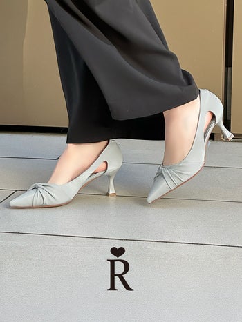 キャバヒール サイドオープン ポインテッド ツイストリボン パンプス