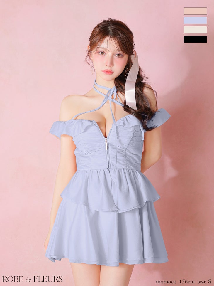 ROBEdeFLEURS/ローブドフルール】ジップデザイン フリル シフォン オフ 