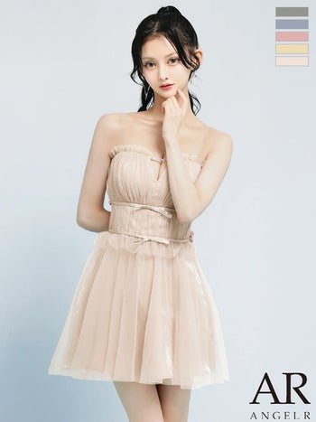 キャバドレス Angel R エンジェルアール フリル リボン ベア チュール ビジューチェーン フェミニン キャミソール 2way フレアミニドレス